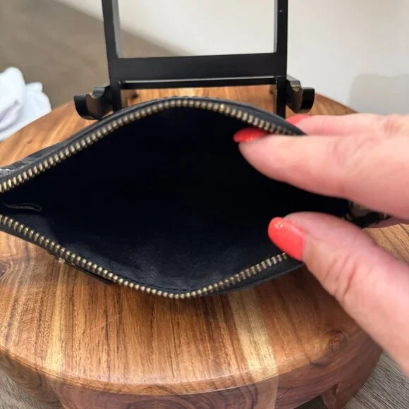 Coach Signature C Black Jacquard Wristlet Clutch — Detachable Strap, Zip-Top - Picture 5 of 9